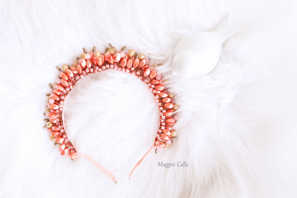"Millie" layered peachy pinks and gold upright crown